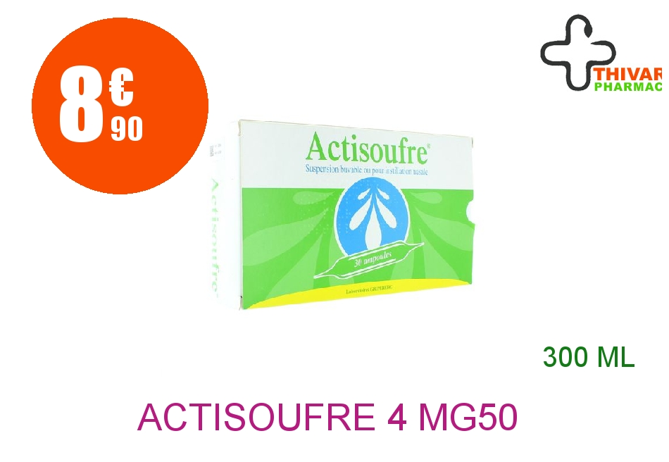 Achetez ACTISOUFRE 4 mg/50 mg par 10 ml Suspension Buvable et Nasale 30 Ampoule de 10ml