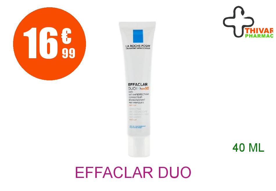 Achetez EFFACLAR DUO + LA ROCHE POSAY SPF30 Crème soin anti-imperfections marques récidive UV Tube de 40ml